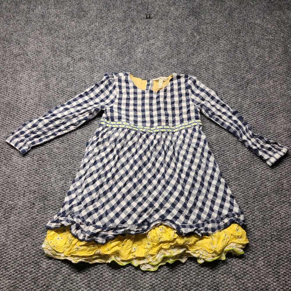 Matilda Jane Girls Gingham Floral Ruffle Dress Blue Yellow Size 6 33002D